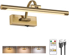 Wireless Picture Lights for Wall Rechargeable, Battery Operated Art Light for Paintings, 3CCT Dimmable, 15.7" Brass Finish with Remote, Rotatable Gallery Light for Pictures Display - Grand Goldman