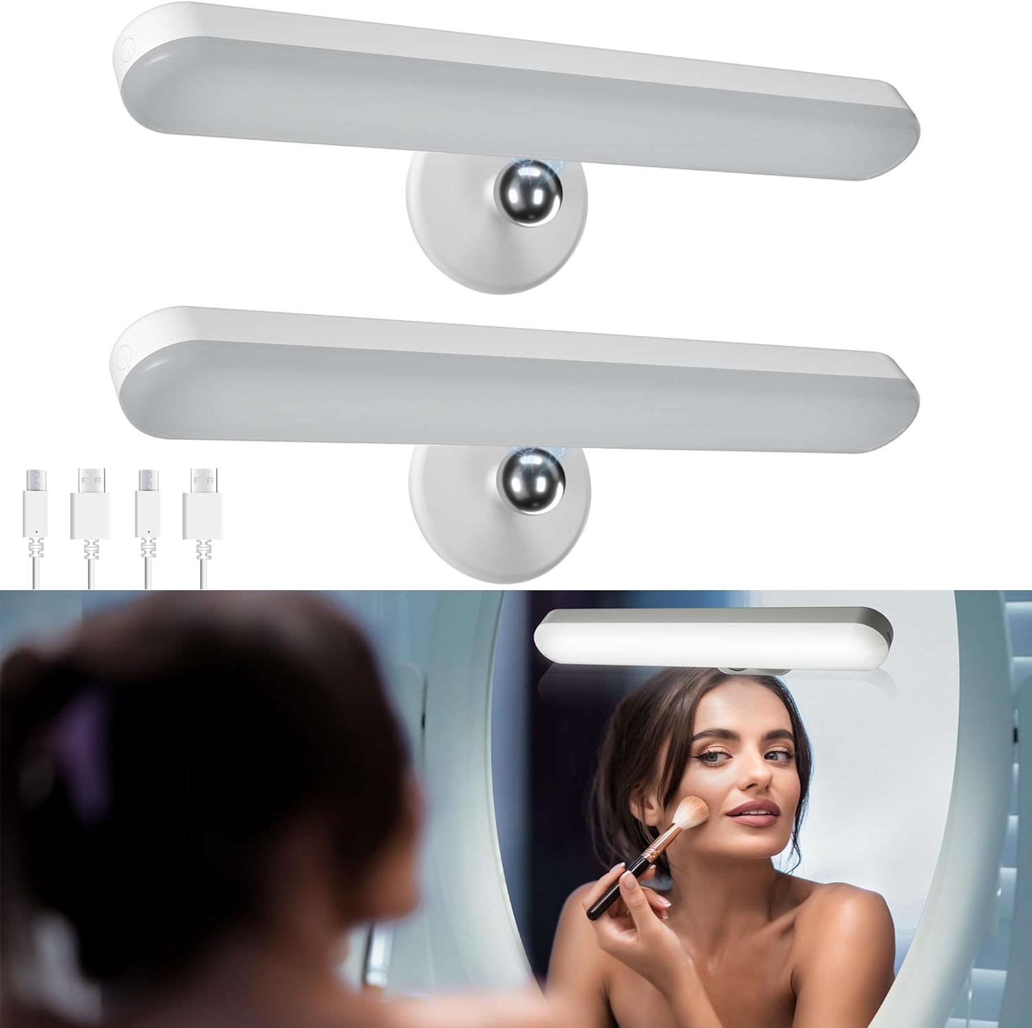 Wireless Vanity Lights for Mirror, Rechargeable Battery Operated Mirror Lights, Adjustable Color Brightness & Angle Makeup Light, Cordless Lights for Mirror, for Makeup Vanity Bathroom Mirror - Grand Goldman