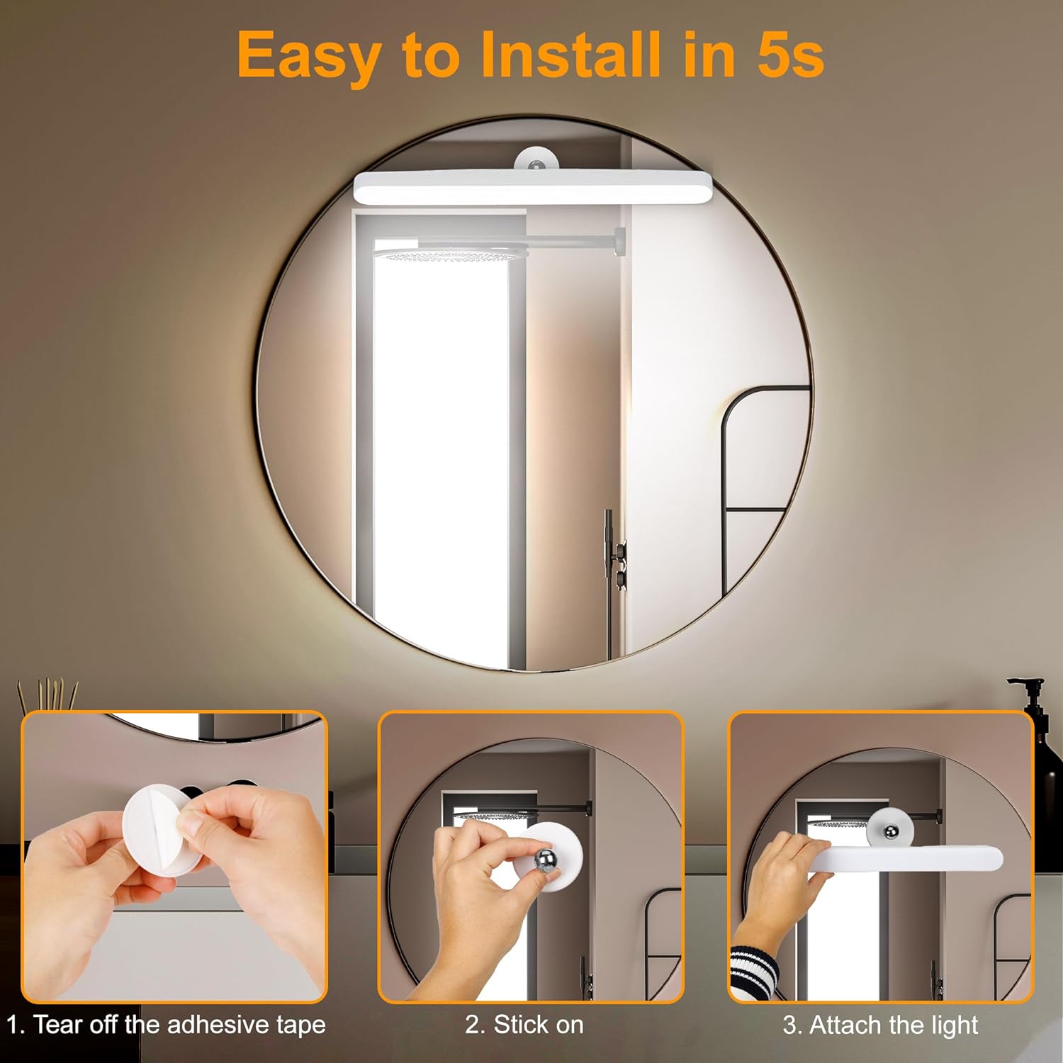 Wireless Vanity Lights for Mirror, Rechargeable Battery Operated Mirror Lights, Adjustable Color Brightness & Angle Makeup Light, Cordless Lights for Mirror, for Makeup Vanity Bathroom Mirror - Grand Goldman