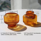 Woho Candlestick Holders Set of 4, Amber Votive Candle Holders for Fall Wedding Table Centerpiece, Ribbed Glass Taper Candle Holders for Dinner Party Halloween Thanksgiving Decor - Grand Goldman