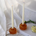 Woho Candlestick Holders Set of 4, Amber Votive Candle Holders for Fall Wedding Table Centerpiece, Ribbed Glass Taper Candle Holders for Dinner Party Halloween Thanksgiving Decor - Grand Goldman