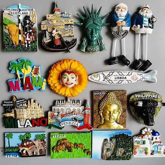 Wold Tourist Souvenir Fridge Magnets Cute Latin America Carnival Scotland Italy Croatian Miami India Stickers for Refrigerator - Grand Goldman