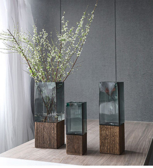 Wood Color Tansparent Glass Vase Combination Flower Arrangement - Grand Goldman