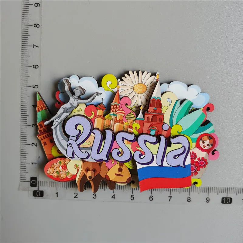 Wooden Refrigerator Magnet Travel Souvenir United States Barcelona Russia Canada Thailand Denmark Magnetic Fridge Sticker - Grand Goldman