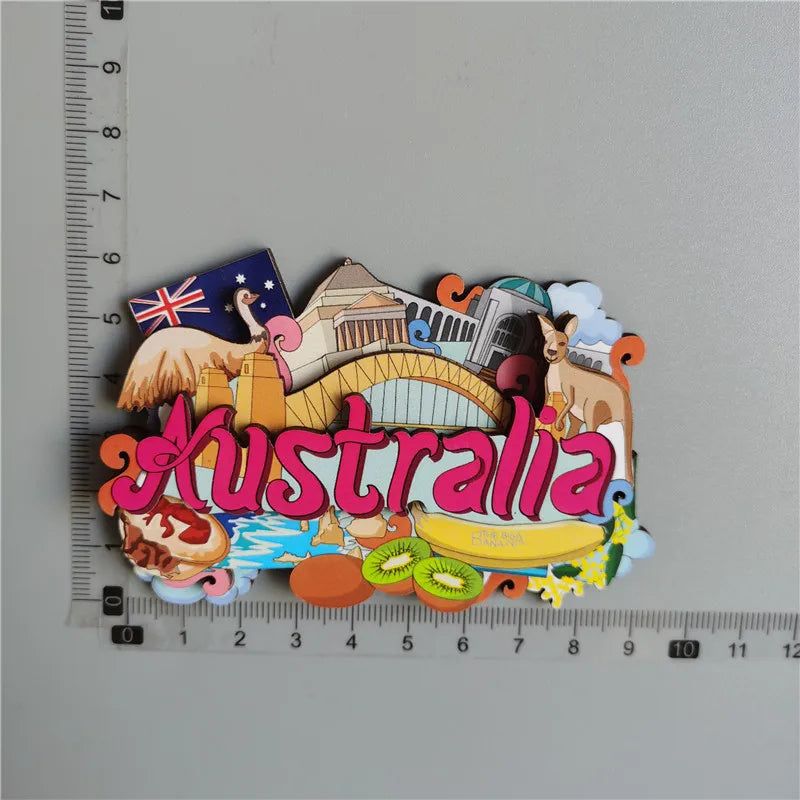 Wooden Refrigerator Magnet Travel Souvenir United States Barcelona Russia Canada Thailand Denmark Magnetic Fridge Sticker - Grand Goldman