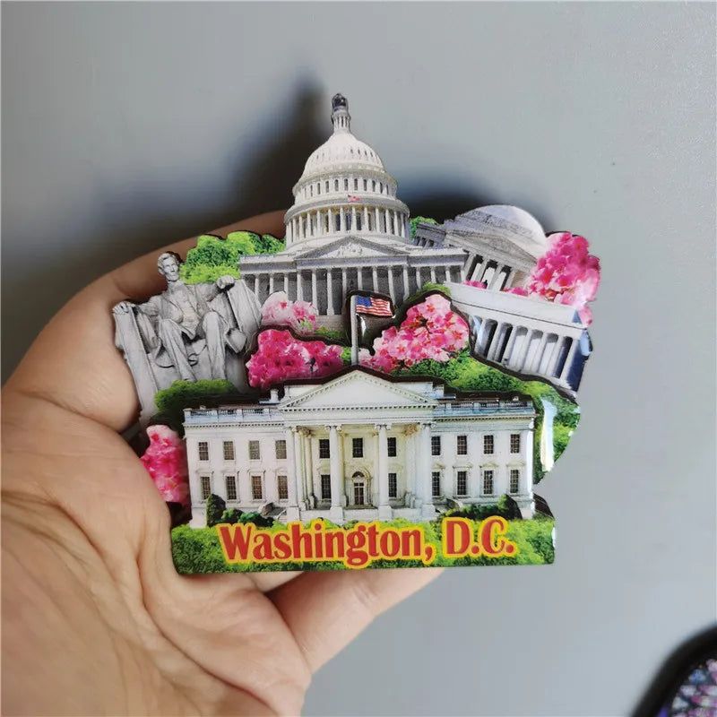 Wooden Refrigerator Magnet Travel Souvenir United States Barcelona Russia Canada Thailand Denmark Magnetic Fridge Sticker - Grand Goldman