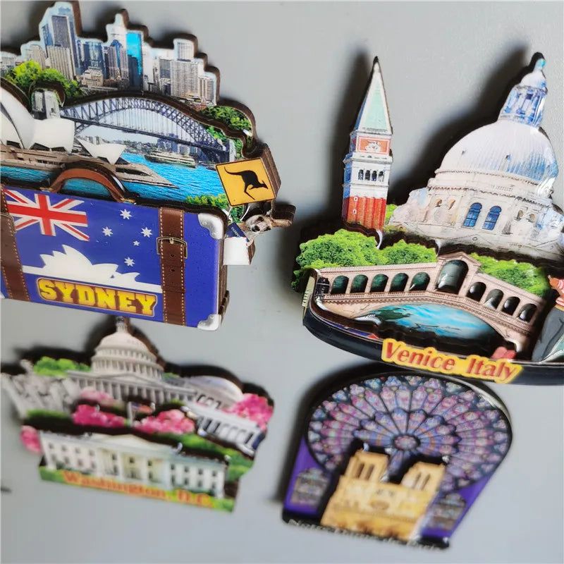 Wooden Refrigerator Magnet Travel Souvenir United States Barcelona Russia Canada Thailand Denmark Magnetic Fridge Sticker - Grand Goldman