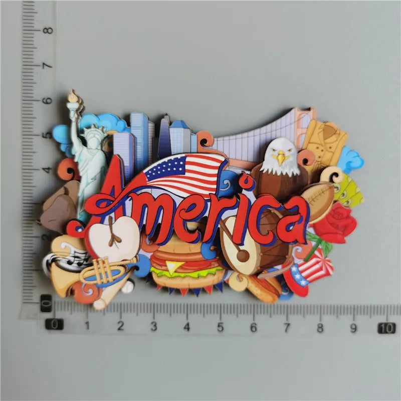 Wooden Refrigerator Magnet Travel Souvenir United States Barcelona Russia Canada Thailand Denmark Magnetic Fridge Sticker - Grand Goldman