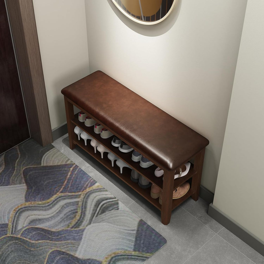 Wooden Shoe Rack Bench - 2-Tier Shoe Organizer and Entryway Bench | Stylish Shoe Bench for Entryway, Bedroom - Grand Goldman