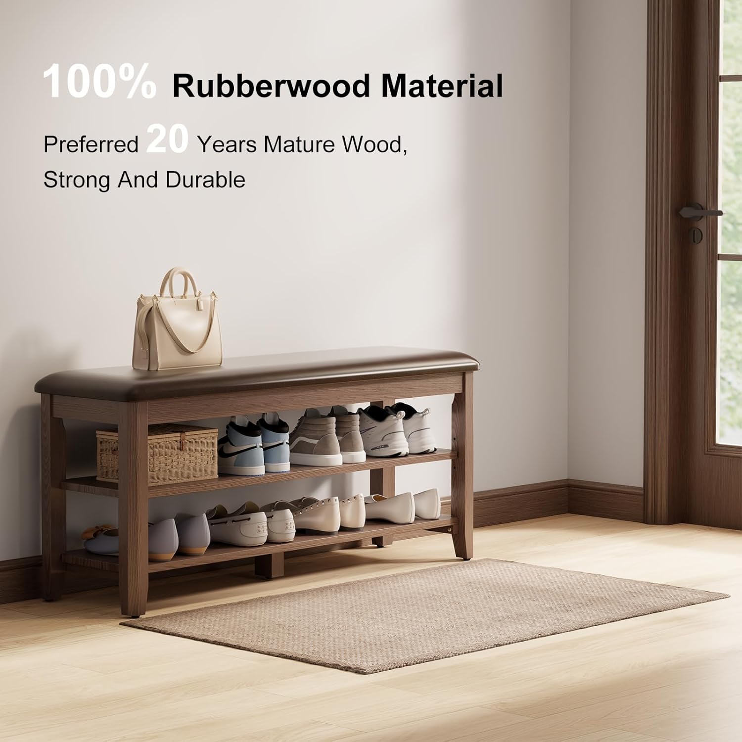 Wooden Shoe Rack Bench - 2-Tier Shoe Organizer and Entryway Bench | Stylish Shoe Bench for Entryway, Bedroom - Grand Goldman