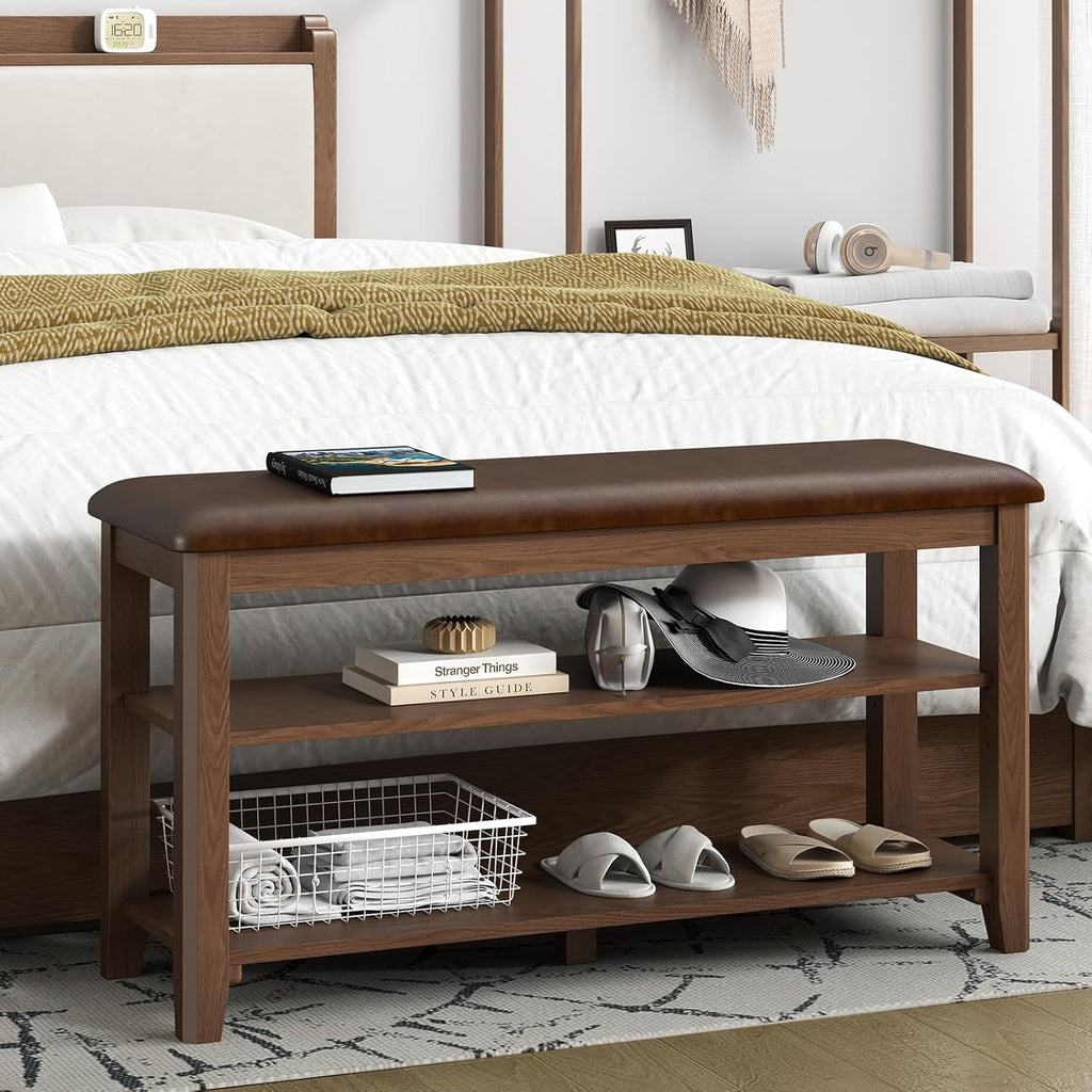 Wooden Shoe Rack Bench - 2-Tier Shoe Organizer and Entryway Bench | Stylish Shoe Bench for Entryway, Bedroom - Grand Goldman