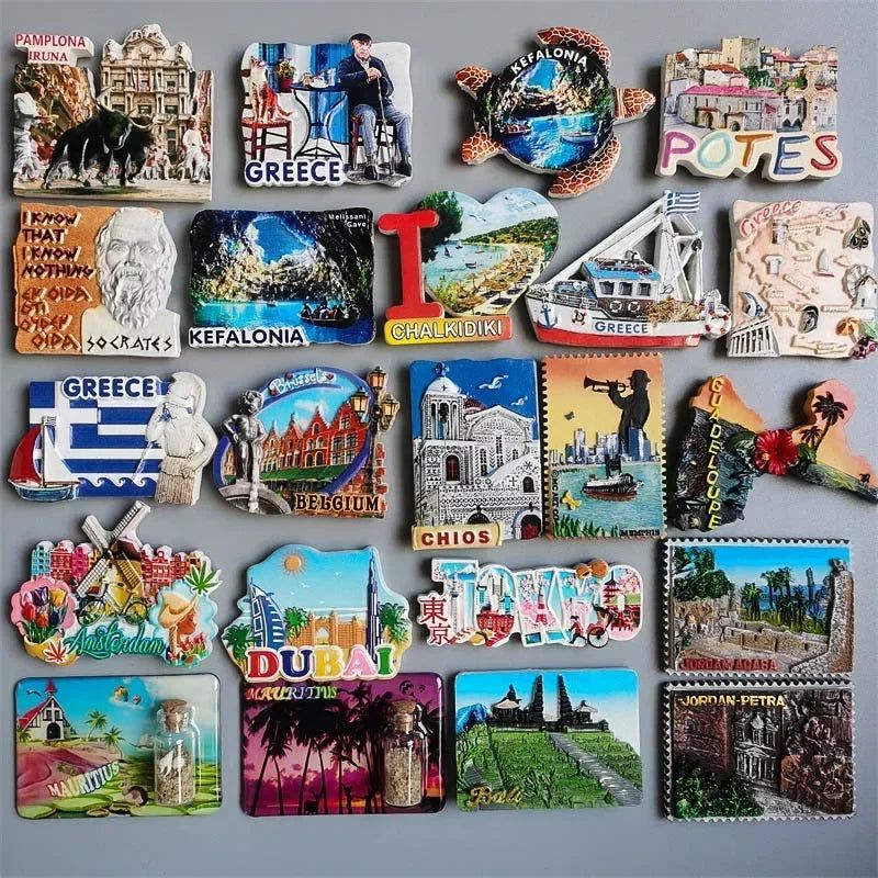 World Tourist Fridge Magnets Chios Greece Belgium France Spain  Norway Jordan PETRA Amsterdam Magnets Refrigerators Home Decor - Grand Goldman