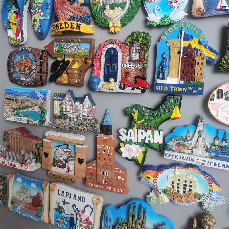 World Tourist Fridge Magnets Windsor GRAN CANARIA Barcelona Greece Iceland Finland Poland Germany Sweden Resin Magnetic Stickers - Grand Goldman