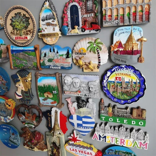 World tourist souvenir Fridge magnets Genova Pompei  Italy Iceland Tukey Greece USA Germany Dubai Spain Prugue Finland Jerusalem - Grand Goldman