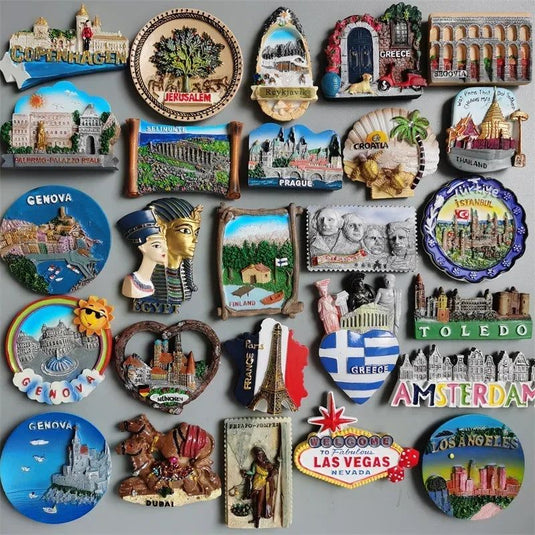 World tourist souvenir Fridge magnets Genova Pompei  Italy Iceland Tukey Greece USA Germany Dubai Spain Prugue Finland Jerusalem - Grand Goldman