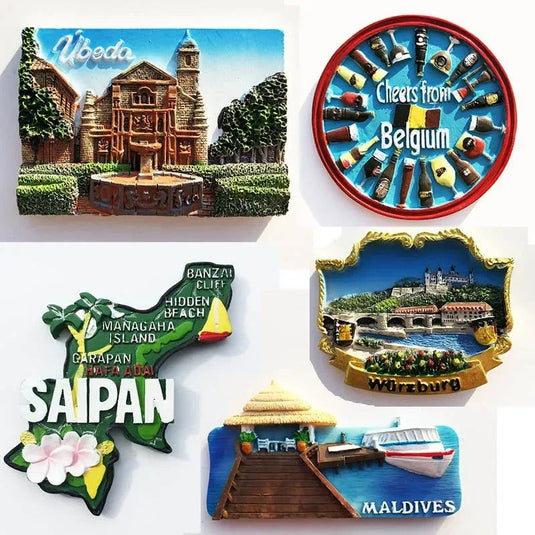 World tourist fridge magnets Uveda Spain Wurzburg Germany Belgium Saipan Como Italy Maldives magnet refrigerator sticker gifts - Grand Goldman