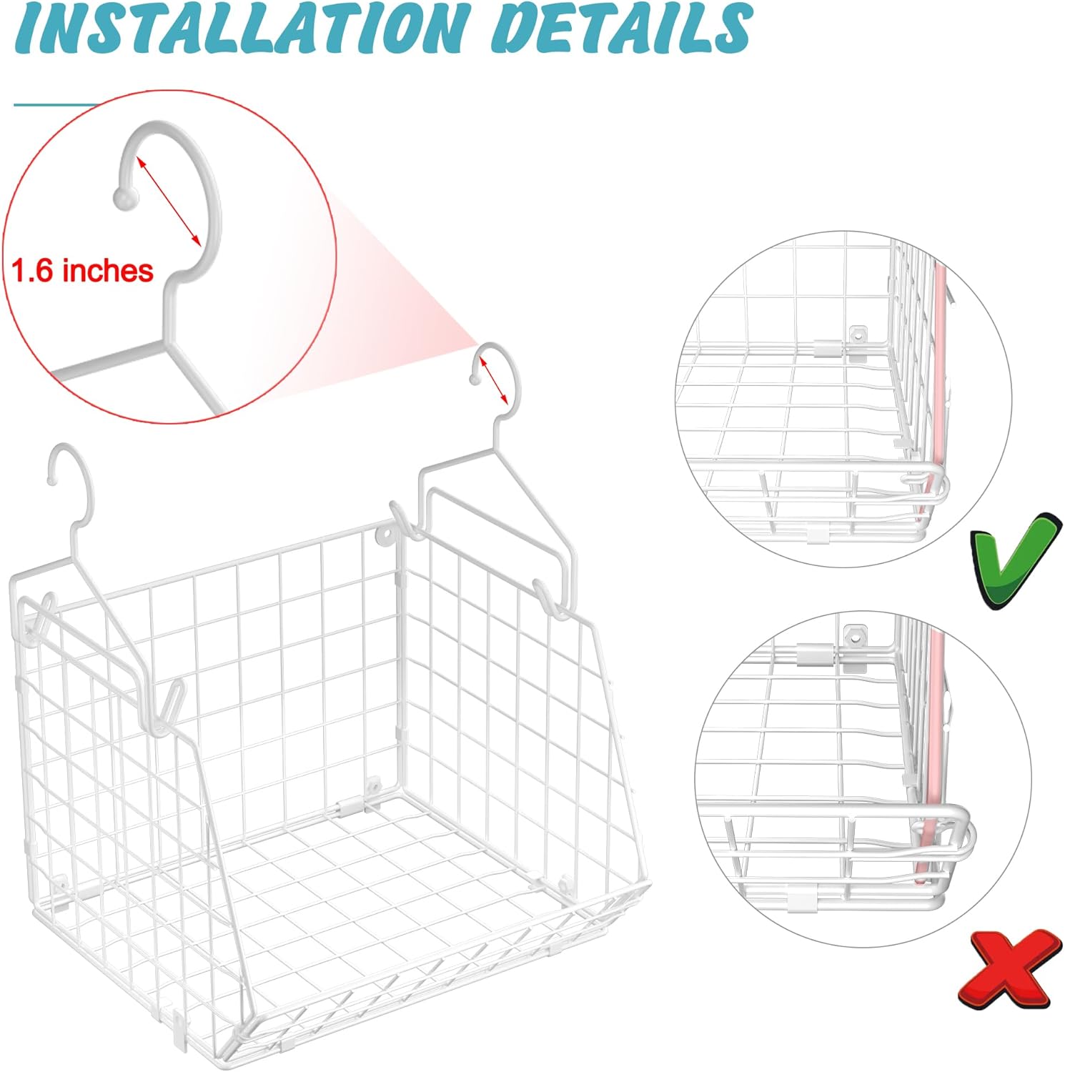X-cosrack 3 Tier Foldable Closet Organizer, Clothes Shelves with 5 S Hooks, Wall Mount&Cabinet Wire Storage Basket Bins, for Clothing Sweaters Shoes Handbags Clutches Accessories-White Patent Design - Grand Goldman