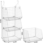 X-cosrack 3 Tier Foldable Closet Organizer, Clothes Shelves with 5 S Hooks, Wall Mount&Cabinet Wire Storage Basket Bins, for Clothing Sweaters Shoes Handbags Clutches Accessories-White Patent Design - Grand Goldman