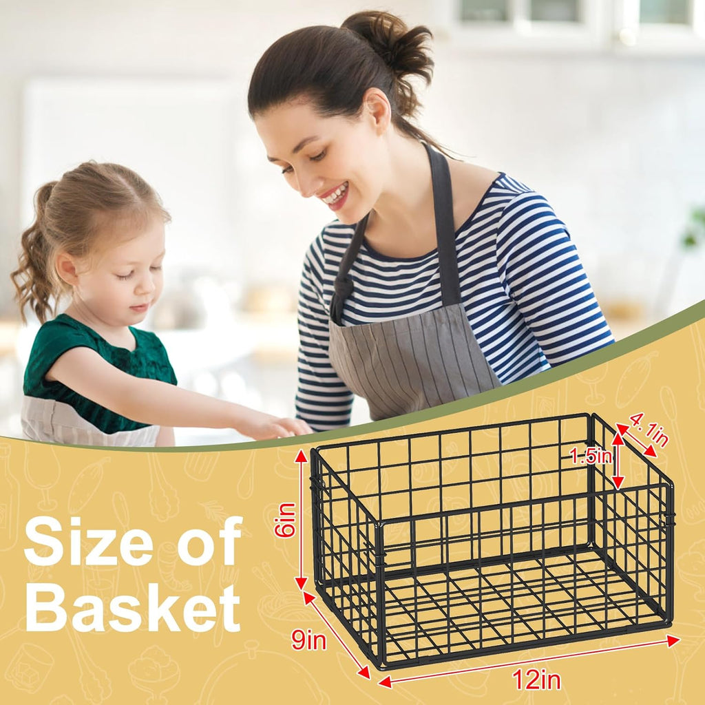 X-cosrack Metal Wire Basket Pantry Basket Foldable Cabinet Organizer with Handles-6 Pack-12"x9"X6", Food Storage Freezer Organizer Bins for Kitchen Bathroom Laundry Closet Garage - Patent Design - Grand Goldman