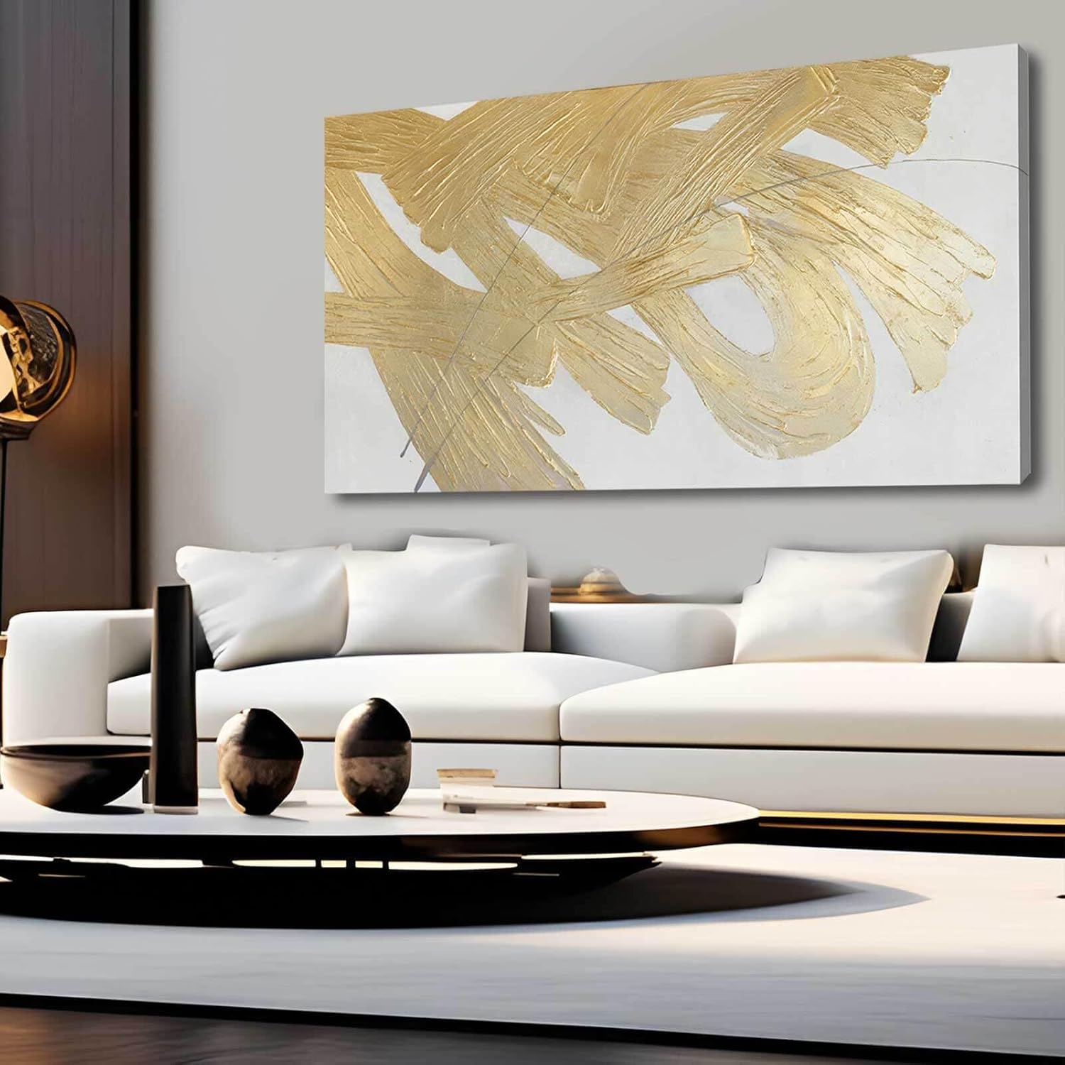 XIANSHOU Oil Painting Art Wall Decor Pictures for Living Room Big Wall Artwork White Painting 29"x 58" Modern Abstract Wall Decor Bedroom Office Ready to Hang - Grand Goldman