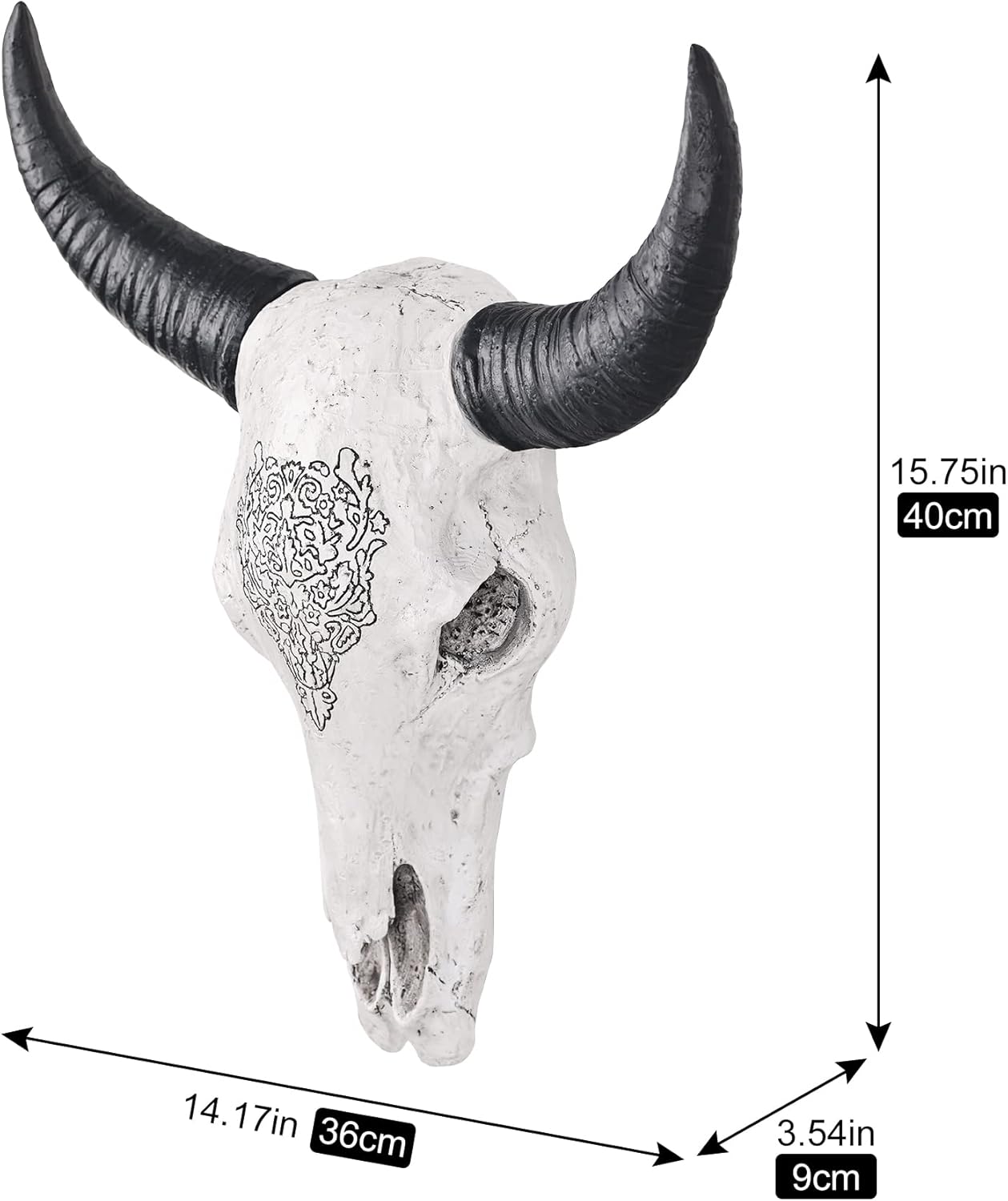 XINGYAN Resin Bull Head Ox Skull Head Wall Decor Longhorn Skull Sculptures Plaque Art Crafts Ornaments Horns Statue Hanging Art for Home Decoration (Model A) - Grand Goldman