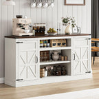 XVD 66" Farmhouse Coffee Bar Cabinet with Charging Station, Sideboard Buffet Cabinet with Large Storage, Wood Buffet Storage Cabinet with Adjustable Shelves for Kitchen, Living Room, Rustic White - Grand Goldman