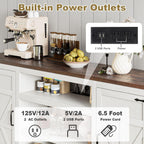 XVD 66" Farmhouse Coffee Bar Cabinet with Charging Station, Sideboard Buffet Cabinet with Large Storage, Wood Buffet Storage Cabinet with Adjustable Shelves for Kitchen, Living Room, Rustic White - Grand Goldman