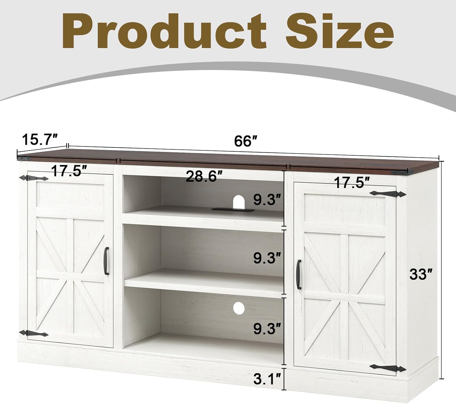 XVD 66" Farmhouse Coffee Bar Cabinet with Charging Station, Sideboard Buffet Cabinet with Large Storage, Wood Buffet Storage Cabinet with Adjustable Shelves for Kitchen, Living Room, Rustic White - Grand Goldman