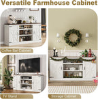 XVD 66" Farmhouse Coffee Bar Cabinet with Charging Station, Sideboard Buffet Cabinet with Large Storage, Wood Buffet Storage Cabinet with Adjustable Shelves for Kitchen, Living Room, Rustic White - Grand Goldman
