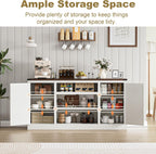 XVD 66" Farmhouse Coffee Bar Cabinet with Charging Station, Sideboard Buffet Cabinet with Large Storage, Wood Buffet Storage Cabinet with Adjustable Shelves for Kitchen, Living Room, Rustic White - Grand Goldman