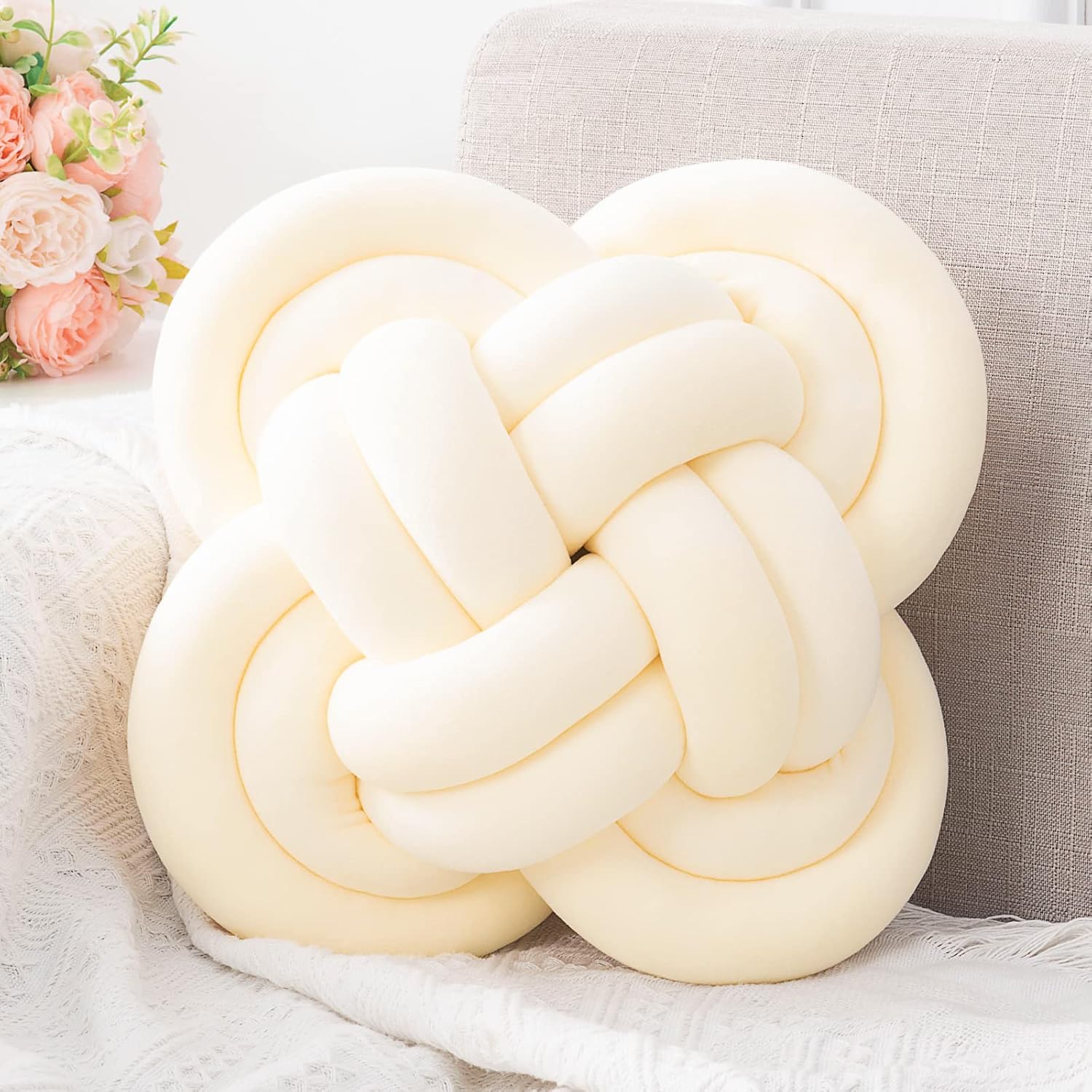 Xiashrk Knot Pillow, Decorative Throw Pillows with Soft Plush for Couch, 12" Knotted Pillows Black Dorm Room Decor Knot Pillow Ball Decorative Cushion for Bed Living Room - Grand Goldman