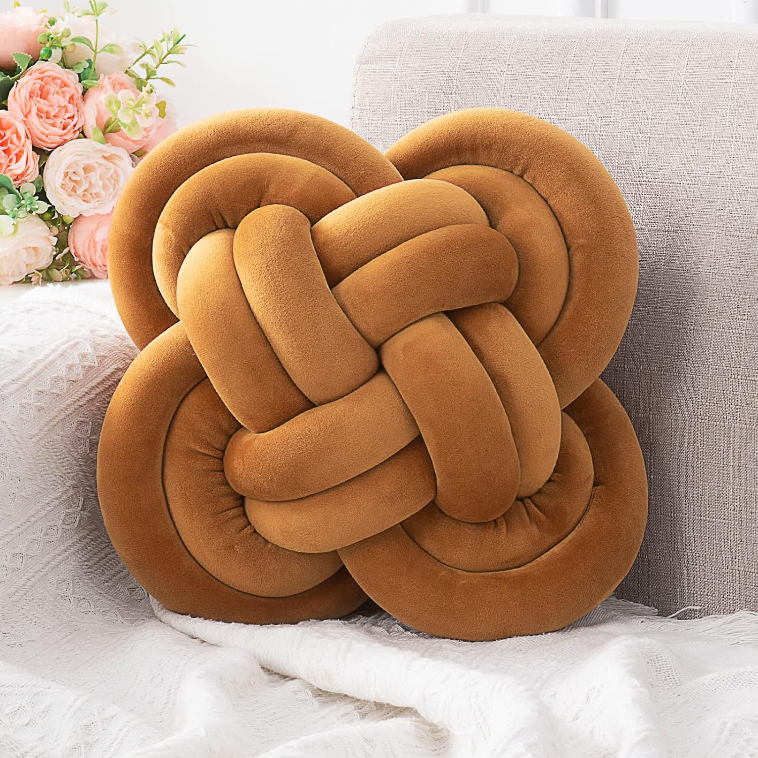 Xiashrk Knot Pillow, Decorative Throw Pillows with Soft Plush for Couch, 12" Knotted Pillows Black Dorm Room Decor Knot Pillow Ball Decorative Cushion for Bed Living Room - Grand Goldman