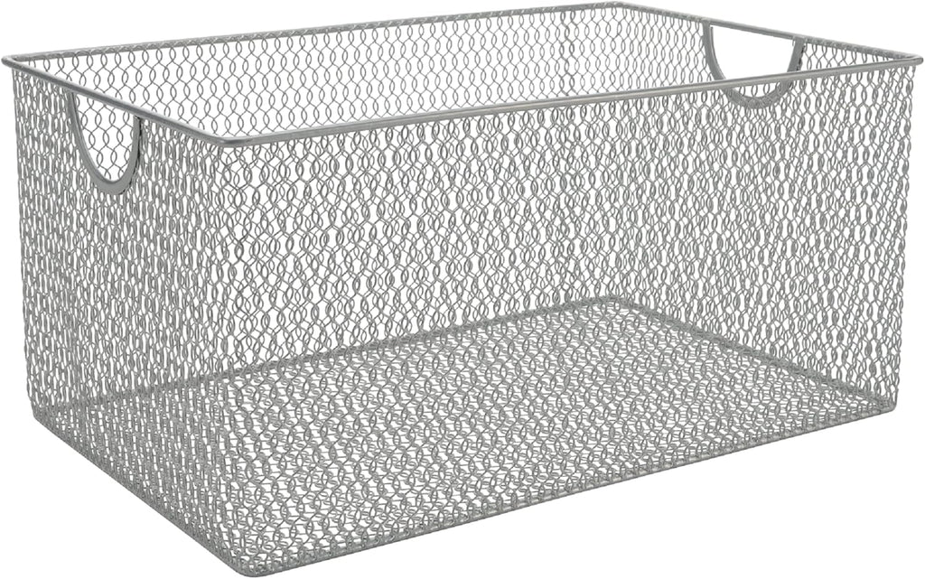 YBM Home Kitchen Pantry Organizer Wire Basket for Shelves, Cabinets, Pantry, Countertop, Mesh Open Storage Bin Metal Basket for Organizing Food Supplies 10” x 9” x 6” Pack of 1, Silver - Grand Goldman