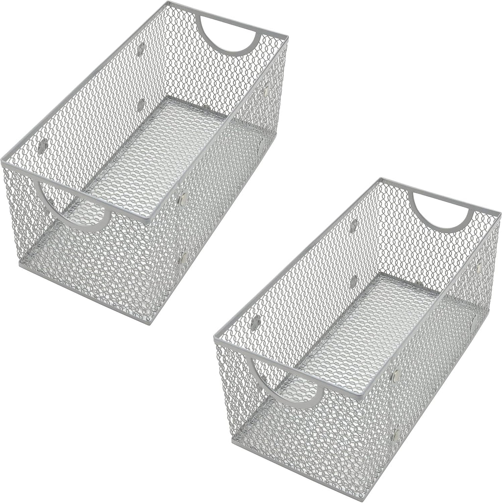 YBM Home Kitchen Pantry Organizer Wire Basket for Shelves, Cabinets, Pantry, Countertop, Mesh Open Storage Bin Metal Basket for Organizing Food Supplies 10” x 9” x 6” Pack of 1, Silver - Grand Goldman