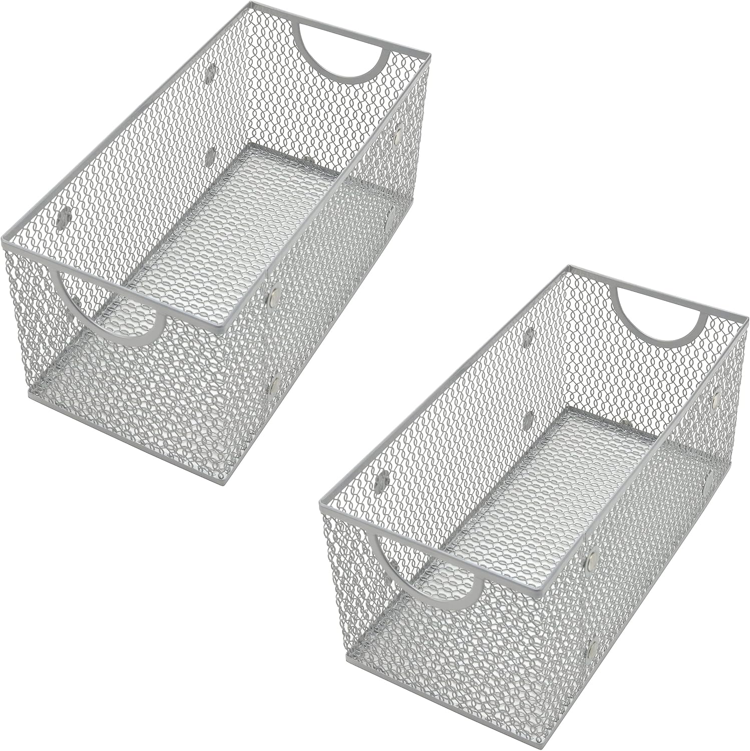 YBM Home Kitchen Pantry Organizer Wire Basket for Shelves, Cabinets, Pantry, Countertop, Mesh Open Storage Bin Metal Basket for Organizing Food Supplies 10” x 9” x 6” Pack of 1, Silver - Grand Goldman