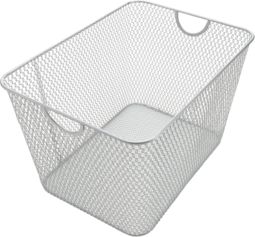 YBM Home Kitchen Pantry Organizer Wire Basket for Shelves, Cabinets, Pantry, Countertop, Mesh Open Storage Bin Metal Basket for Organizing Food Supplies 10” x 9” x 6” Pack of 1, Silver - Grand Goldman