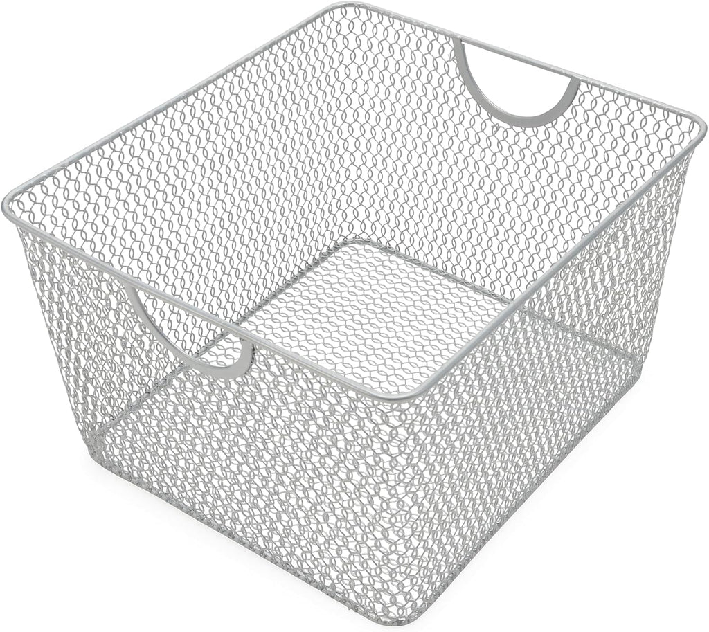 YBM Home Kitchen Pantry Organizer Wire Basket for Shelves, Cabinets, Pantry, Countertop, Mesh Open Storage Bin Metal Basket for Organizing Food Supplies 10” x 9” x 6” Pack of 1, Silver - Grand Goldman