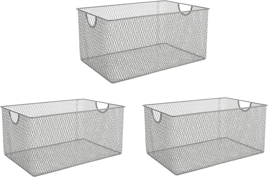 YBM Home Kitchen Pantry Organizer Wire Basket for Shelves, Cabinets, Pantry, Countertop, Mesh Open Storage Bin Metal Basket for Organizing Food Supplies 10” x 9” x 6” Pack of 1, Silver - Grand Goldman