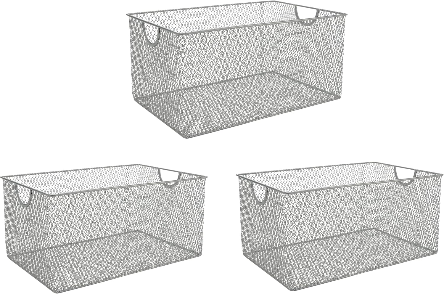 YBM Home Kitchen Pantry Organizer Wire Basket for Shelves, Cabinets, Pantry, Countertop, Mesh Open Storage Bin Metal Basket for Organizing Food Supplies 10” x 9” x 6” Pack of 1, Silver - Grand Goldman