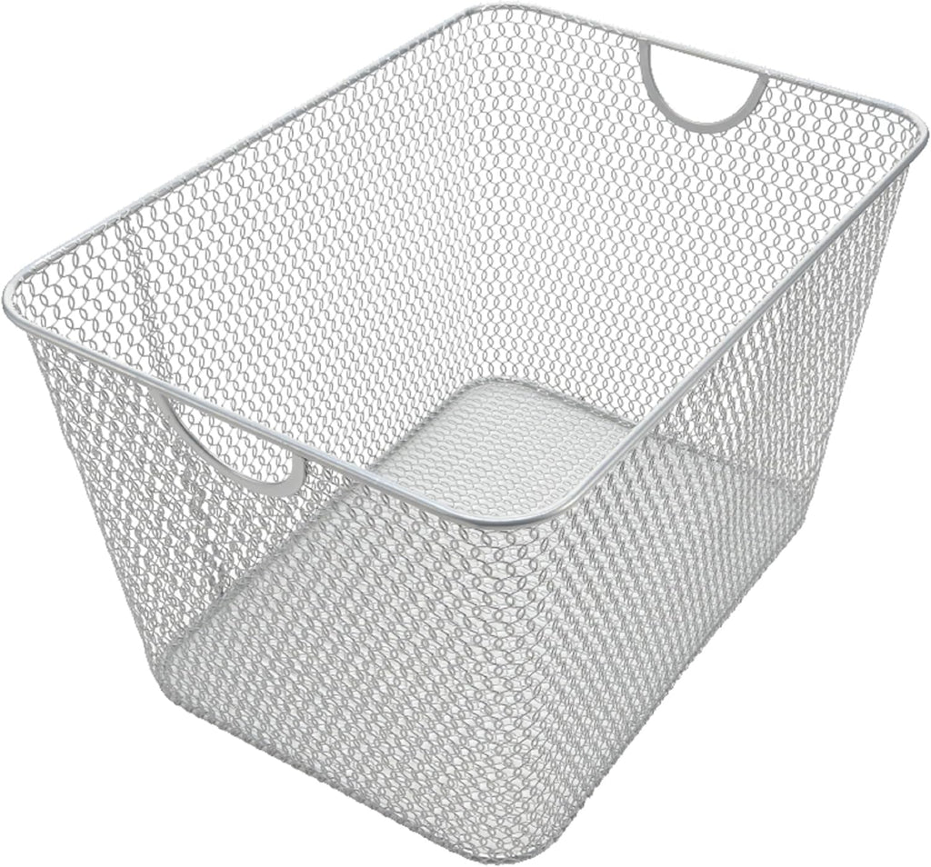 YBM Home Kitchen Pantry Organizer Wire Basket for Shelves, Cabinets, Pantry, Countertop, Mesh Open Storage Bin Metal Basket for Organizing Food Supplies 10” x 9” x 6” Pack of 1, Silver - Grand Goldman
