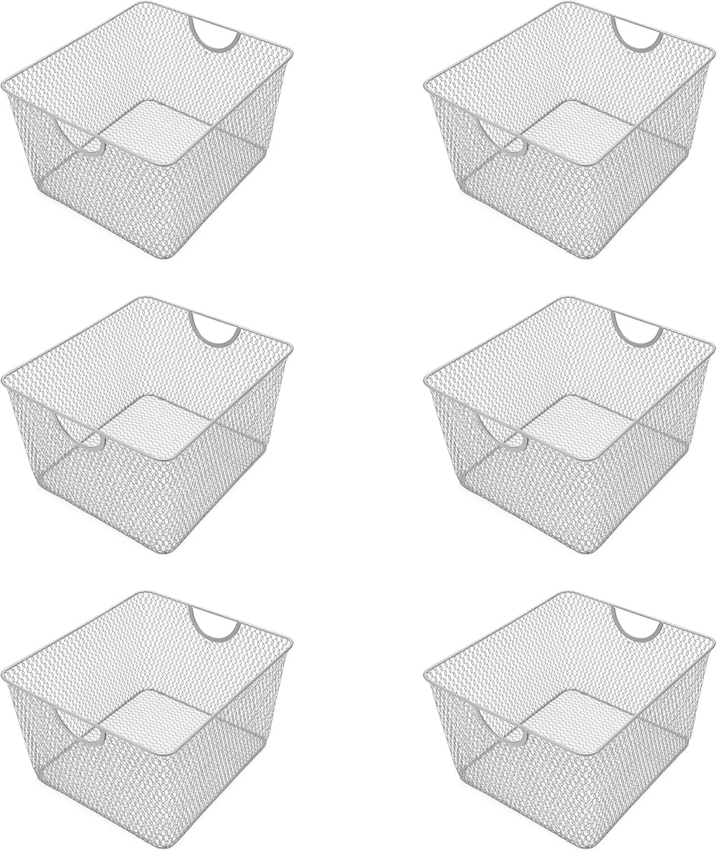 YBM Home Kitchen Pantry Organizer Wire Basket for Shelves, Cabinets, Pantry, Countertop, Mesh Open Storage Bin Metal Basket for Organizing Food Supplies 10” x 9” x 6” Pack of 1, Silver - Grand Goldman