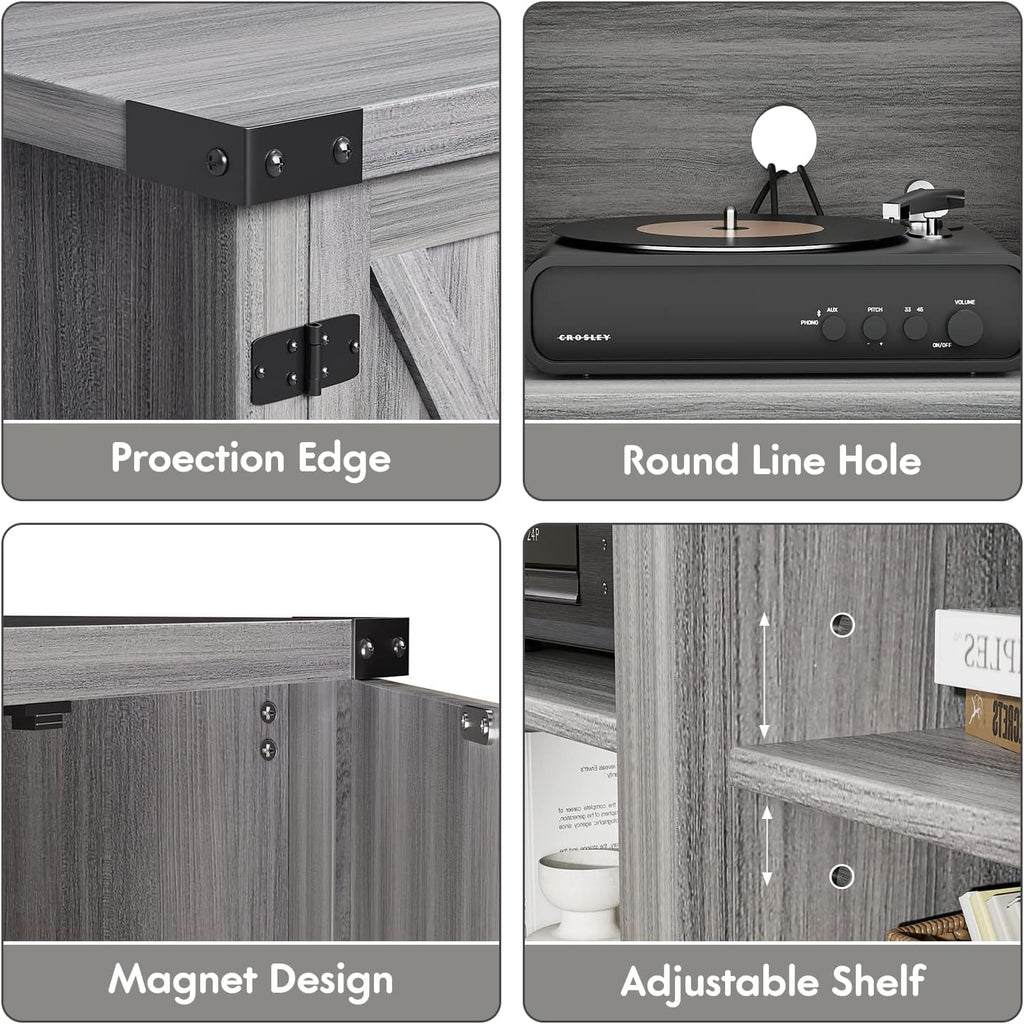 YESHOMY Modern Farmhouse TV Stand with Two Barn Doors and Storage Cabinets for Televisions up to 65+ Inch, Entertainment Center Console Table, Media Furniture for Living Room, 58 Inch, Gray Wash - Grand Goldman