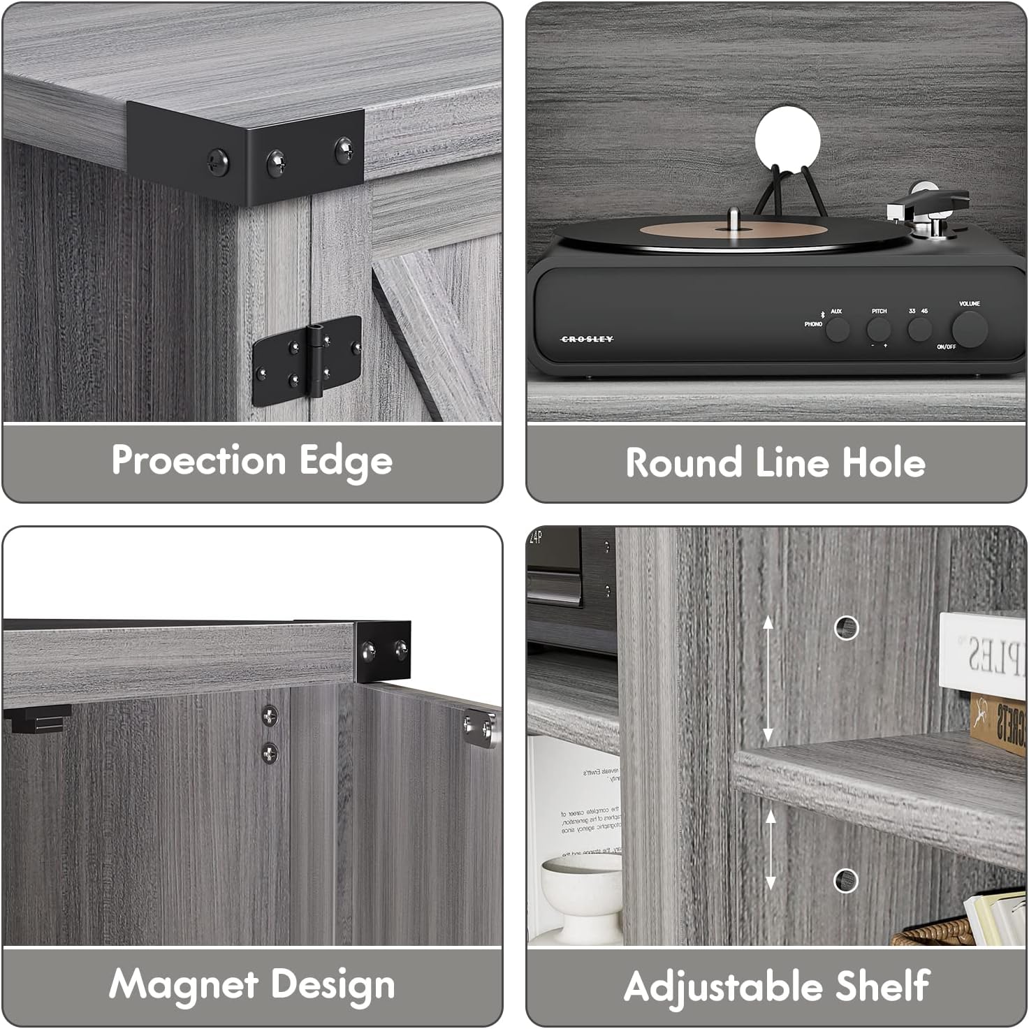 YESHOMY Modern Farmhouse TV Stand with Two Barn Doors and Storage Cabinets for Televisions up to 65+ Inch, Entertainment Center Console Table, Media Furniture for Living Room, 58 Inch, Gray Wash - Grand Goldman