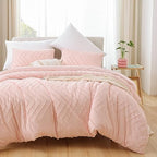 YIRDDEO Pink Full Size Comforter Set 3Pcs, Boho Blush Full Comforter Set Farmhouse Full Size Bedding Set, Vertical Tufted Full Bed Set, Lightweight Neutral Full Bedroom Set (1 Comforter 2 Pillowcase) - Grand Goldman