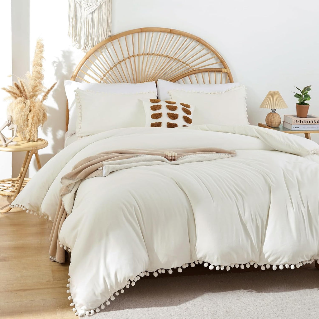 YIRDDEO Queen Comforter Set - Comforter Queen Size Sets with Ball Pom Fringe, Soft Bedding Set for All Seasons - 3 Pieces, 1 Comforter (90"x90") & 2 Pillow Shams (20"x26"), Sage Green - Grand Goldman