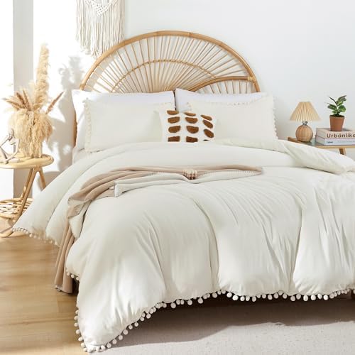 YIRDDEO Queen Comforter Set - Comforter Queen Size Sets with Ball Pom Fringe, Soft Bedding Set for All Seasons - 3 Pieces, 1 Comforter (90"x90") & 2 Pillow Shams (20"x26"), Sage Green - Grand Goldman