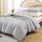 YIRDDEO Queen Comforter Set - Comforter Queen Size Sets with Ball Pom Fringe, Soft Bedding Set for All Seasons - 3 Pieces, 1 Comforter (90"x90") & 2 Pillow Shams (20"x26"), Sage Green - Grand Goldman