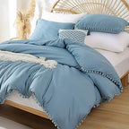 YIRDDEO Queen Comforter Set - Comforter Queen Size Sets with Ball Pom Fringe, Soft Bedding Set for All Seasons - 3 Pieces, 1 Comforter (90"x90") & 2 Pillow Shams (20"x26"), Sage Green - Grand Goldman