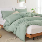 YIRDDEO Queen Comforter Set - Comforter Queen Size Sets with Ball Pom Fringe, Soft Bedding Set for All Seasons - 3 Pieces, 1 Comforter (90"x90") & 2 Pillow Shams (20"x26"), Sage Green - Grand Goldman