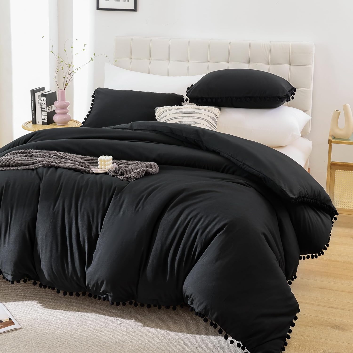 YIRDDEO Queen Comforter Set - Comforter Queen Size Sets with Ball Pom Fringe, Soft Bedding Set for All Seasons - 3 Pieces, 1 Comforter (90"x90") & 2 Pillow Shams (20"x26"), Sage Green - Grand Goldman